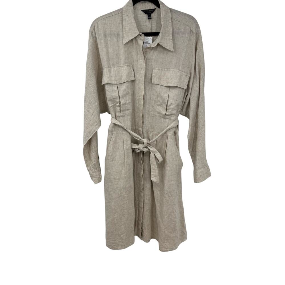 Banana Republic Beige Tie-Waist Long Sleeve Shirt Dress